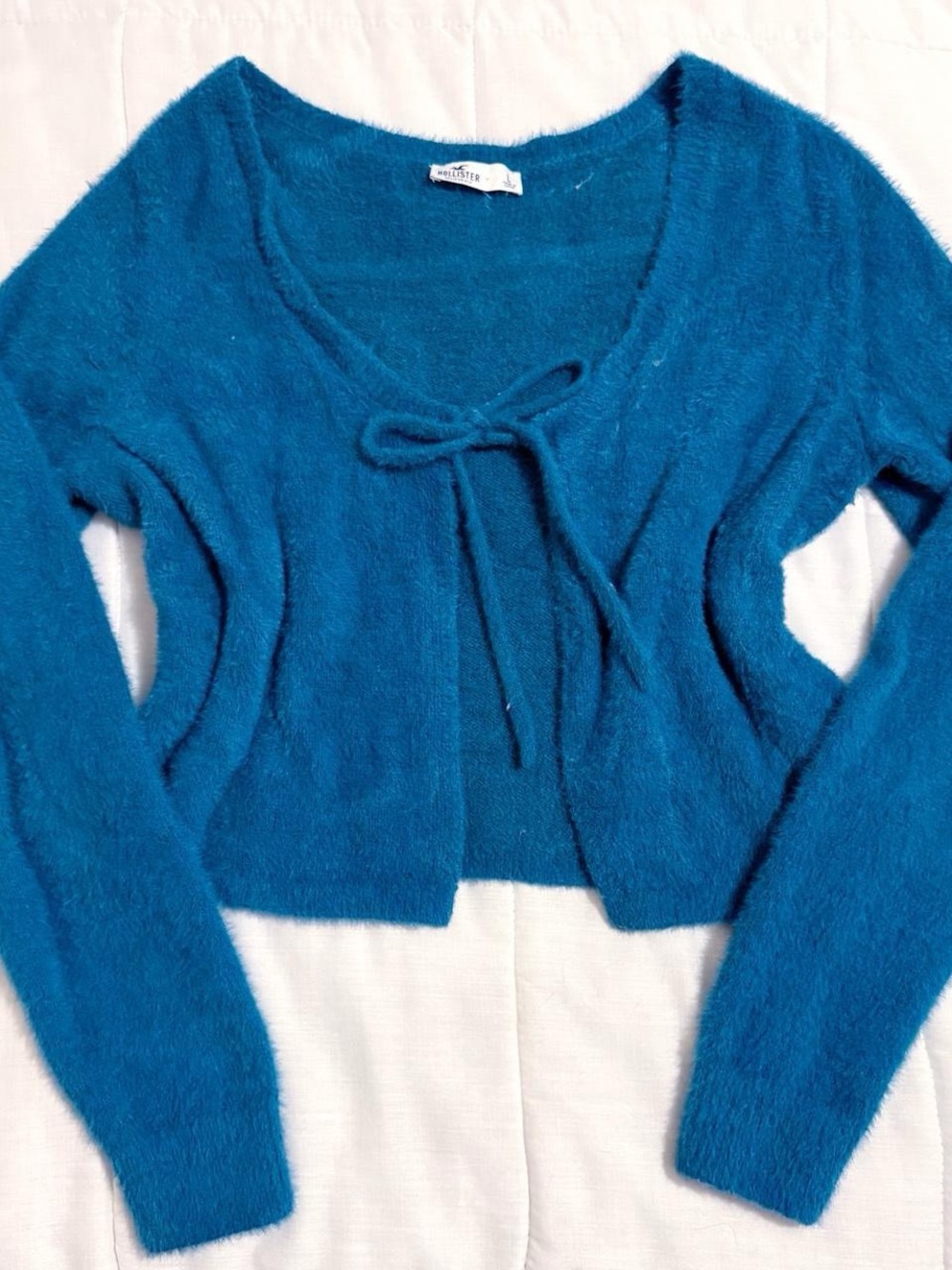 Hollister blue fuzzy tie cardigan